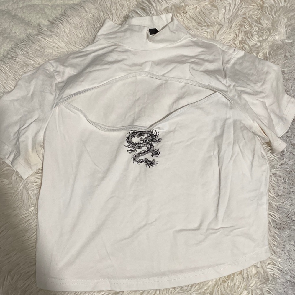 White Crop top with cutout and dragon design